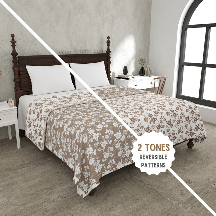 Summer Revival Brown and Off White Dohar and Bedsheet Combo