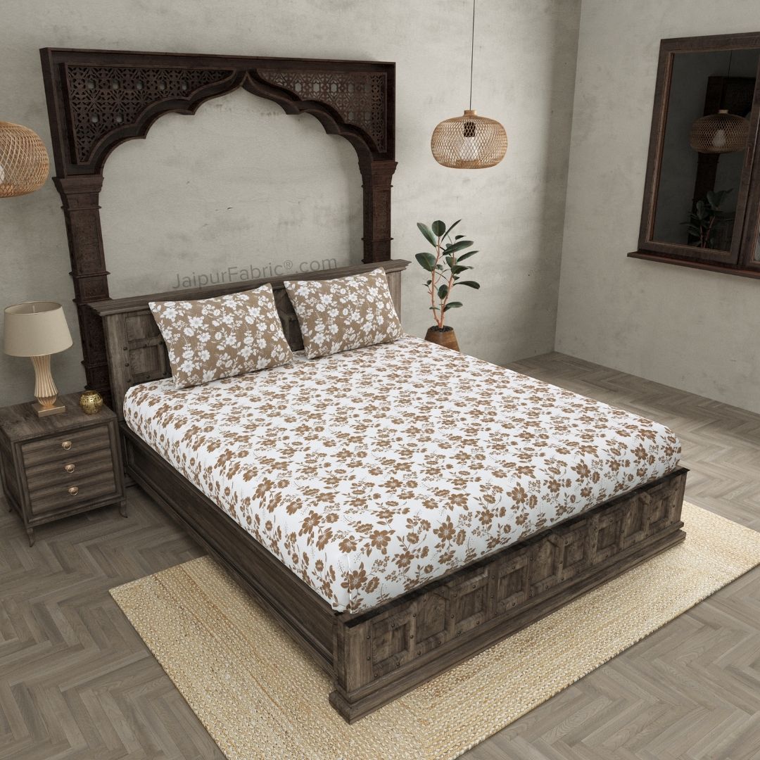 Summer Revival Brown and Off White Dohar and Bedsheet Combo