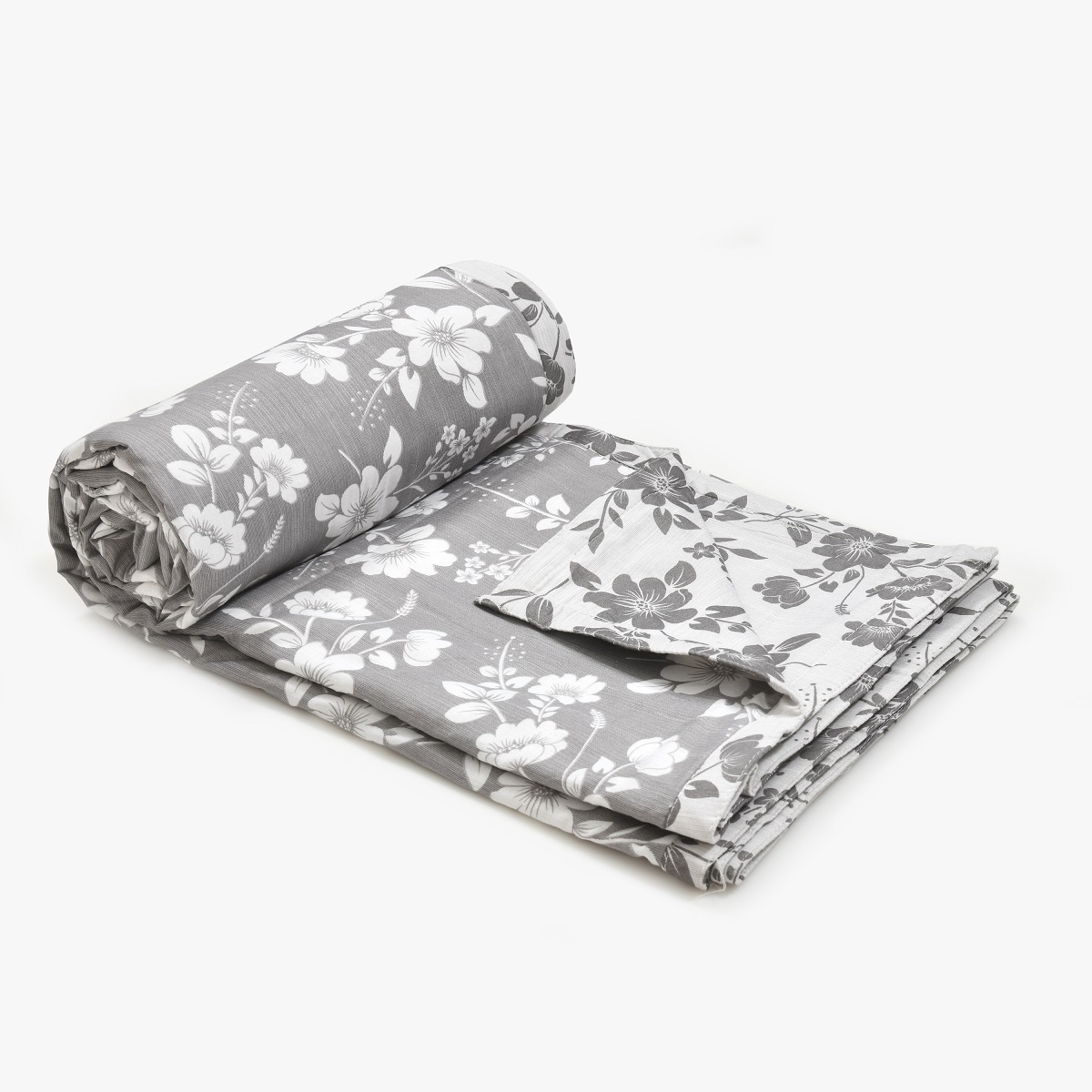 Summer Revival Grey and Off White Dohar and Bedsheet Combo