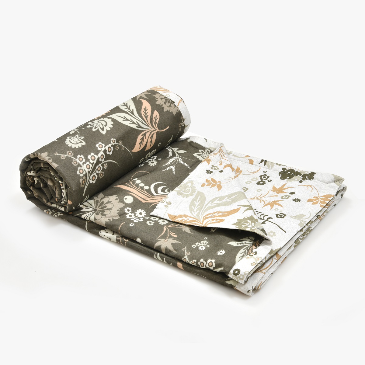 Flowery Spring Green and Off White Dohar and Bedsheet Combo