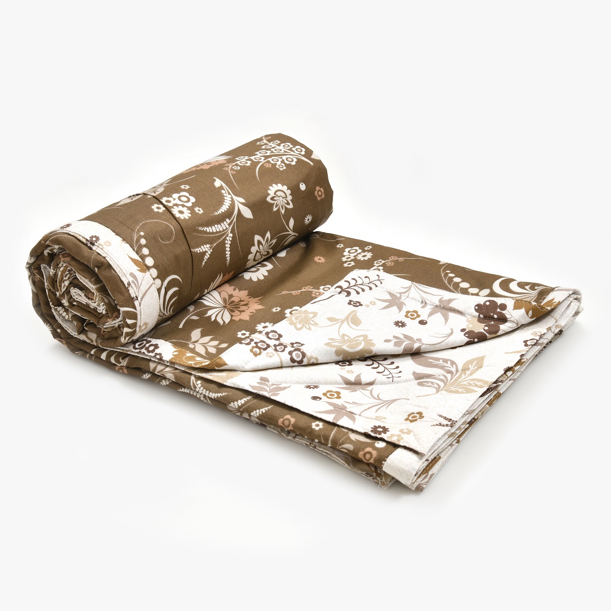 Flowery Spring Sandy Brown and Off White Dohar and Bedsheet Combo