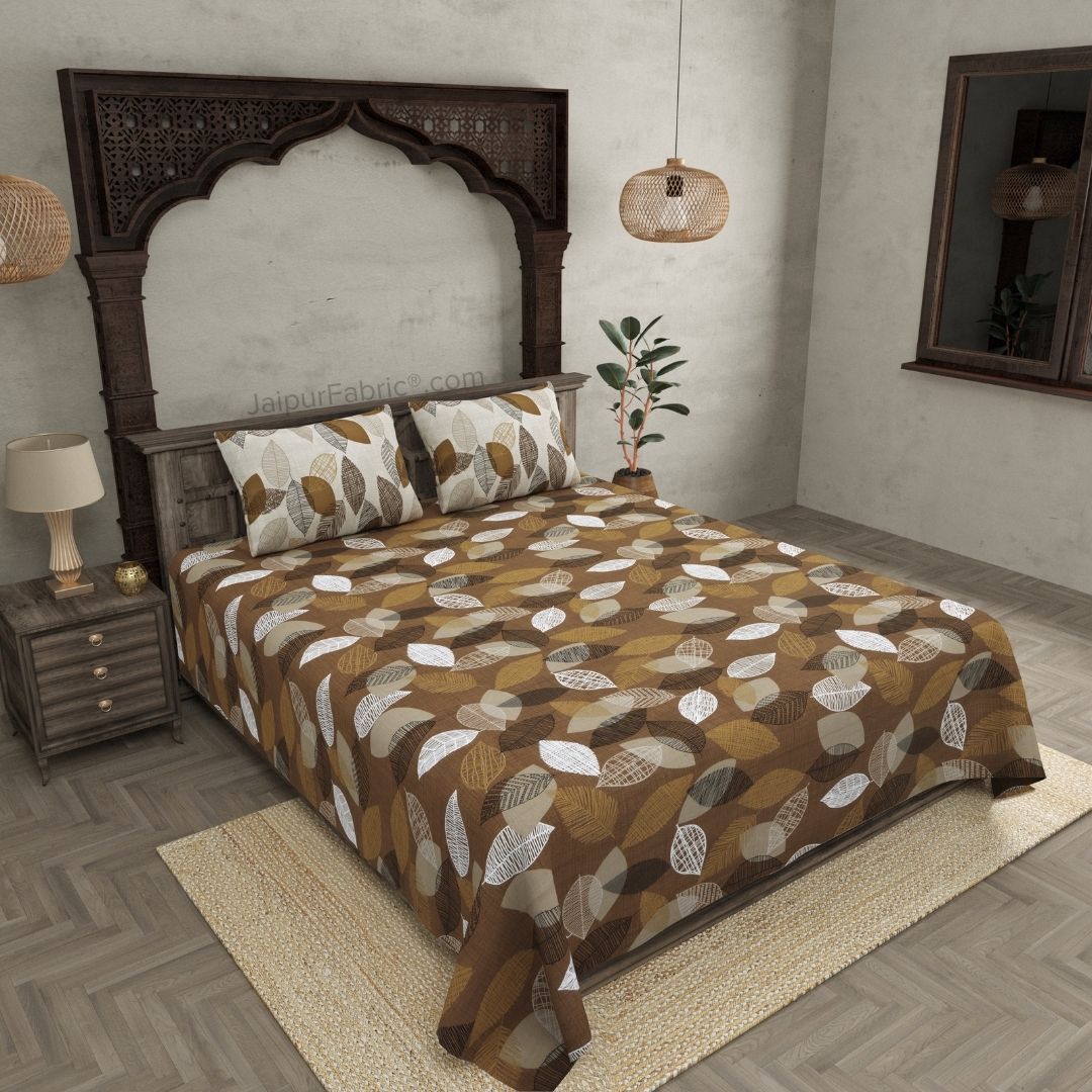 Autumn Fall Sandy Brown Dohar and Bedsheet Combo