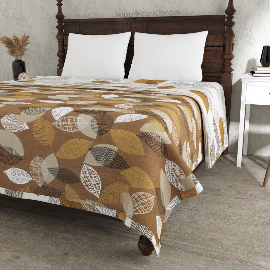 Autumn Fall Sandy Brown Dohar and Bedsheet Combo