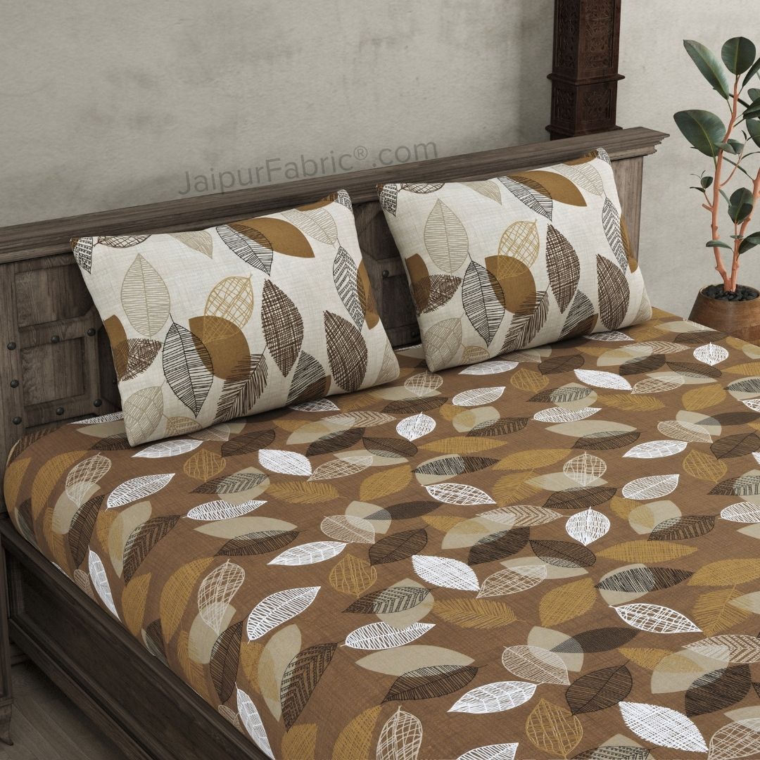 Autumn Fall Sandy Brown Dohar and Bedsheet Combo