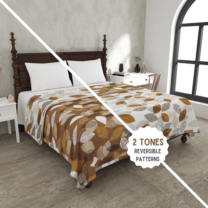 Autumn Fall Sandy Brown Dohar and Bedsheet Combo