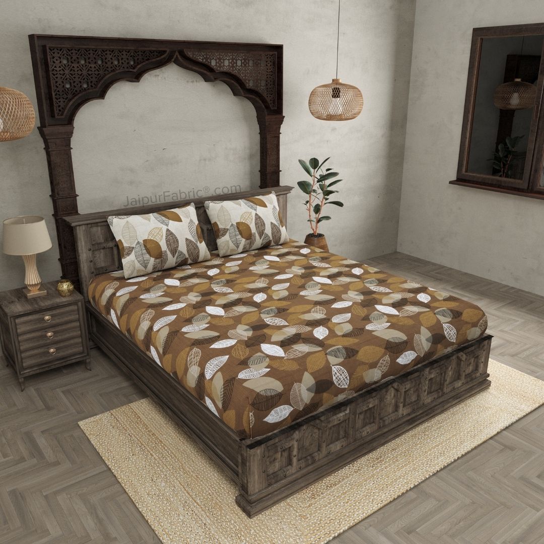 Autumn Fall Sandy Brown Dohar and Bedsheet Combo