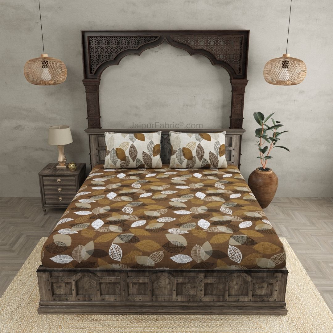 Autumn Fall Sandy Brown Dohar and Bedsheet Combo