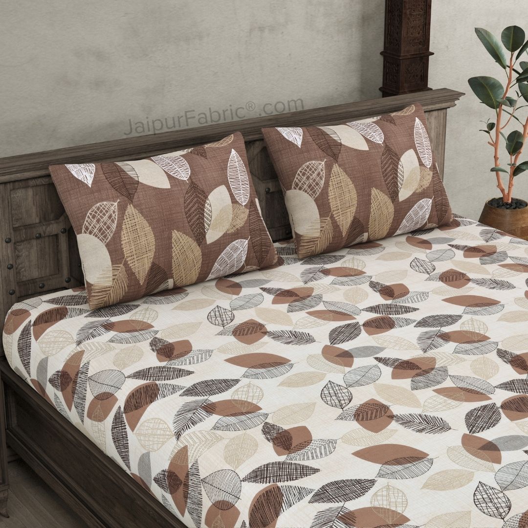 Autumn Fall Brown and Off White Dohar and Bedsheet Combo