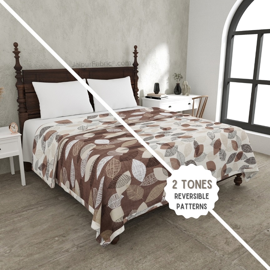 Autumn Fall Brown and Off White Dohar and Bedsheet Combo