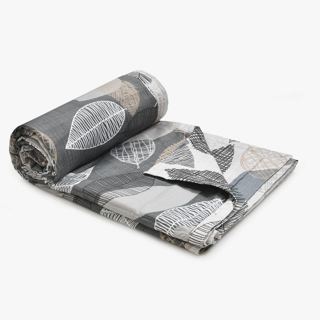 Autumn Fall Grey and Off White Dohar and Bedsheet Combo