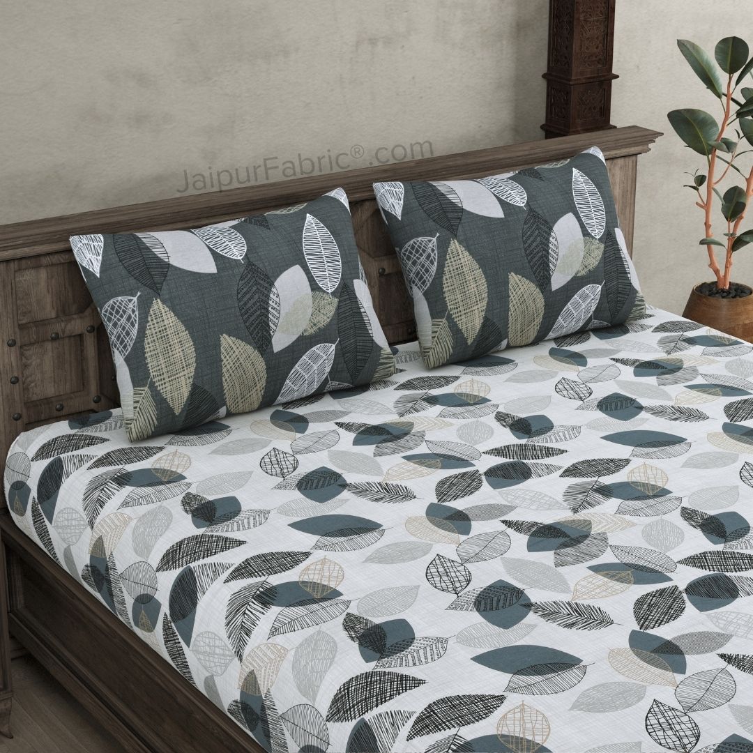 Autumn Fall Grey and Off White Dohar and Bedsheet Combo