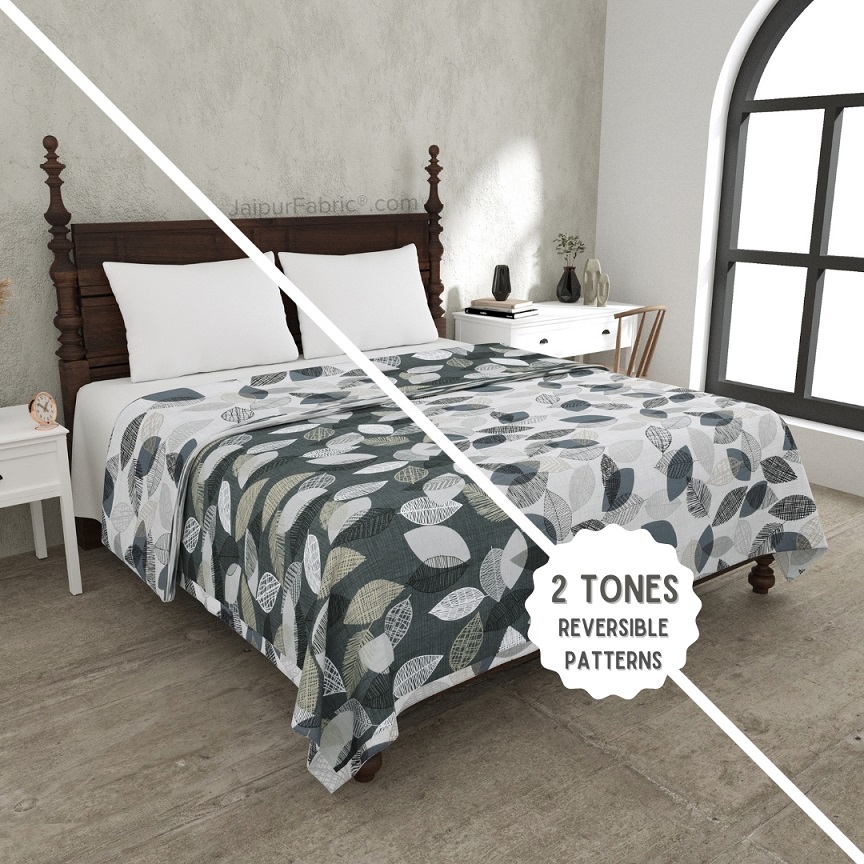 Autumn Fall Grey and Off White Dohar and Bedsheet Combo