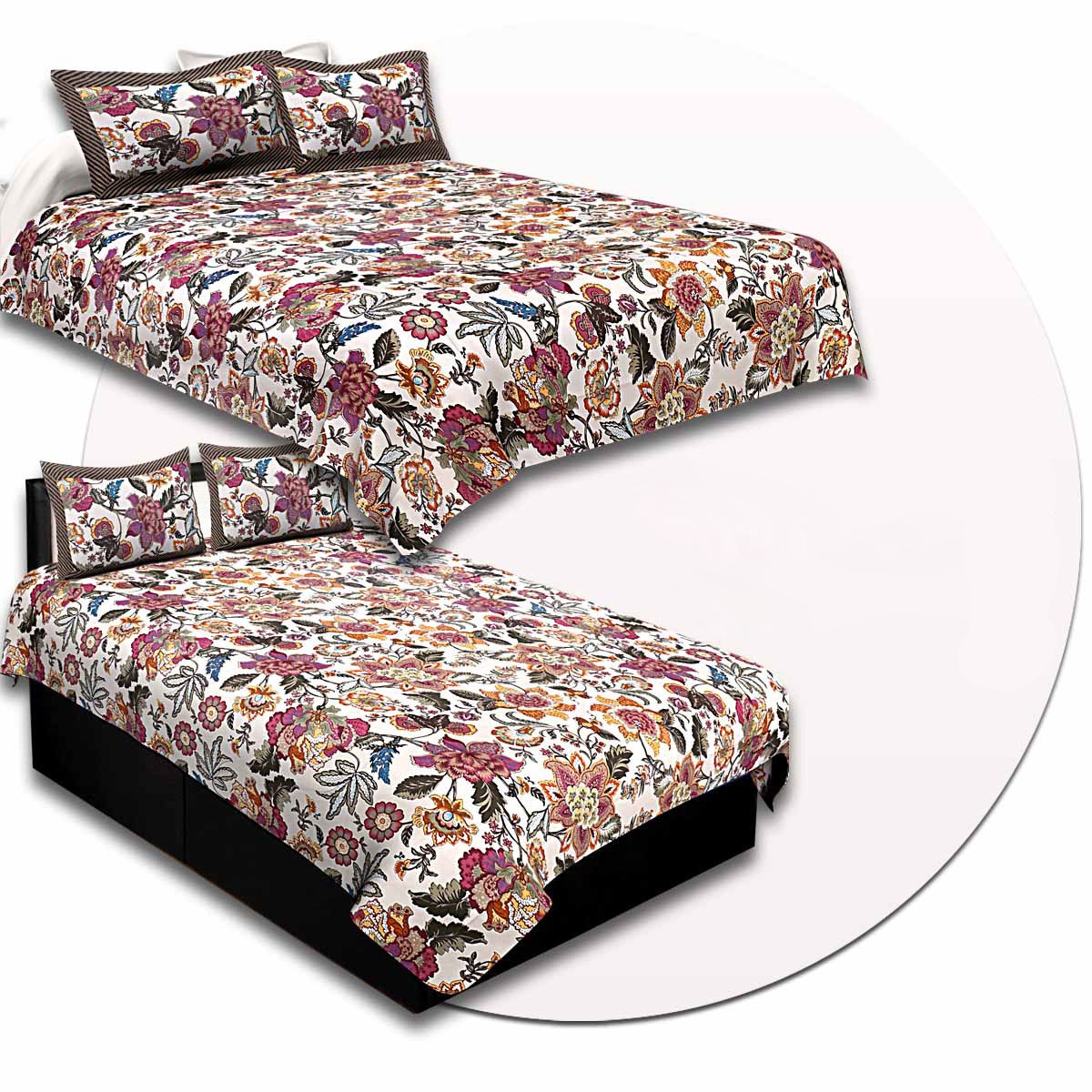 COMBO90- Set of 1 Double Bedsheet and  1 Single Bedsheet With  2+2 Pillow Cover