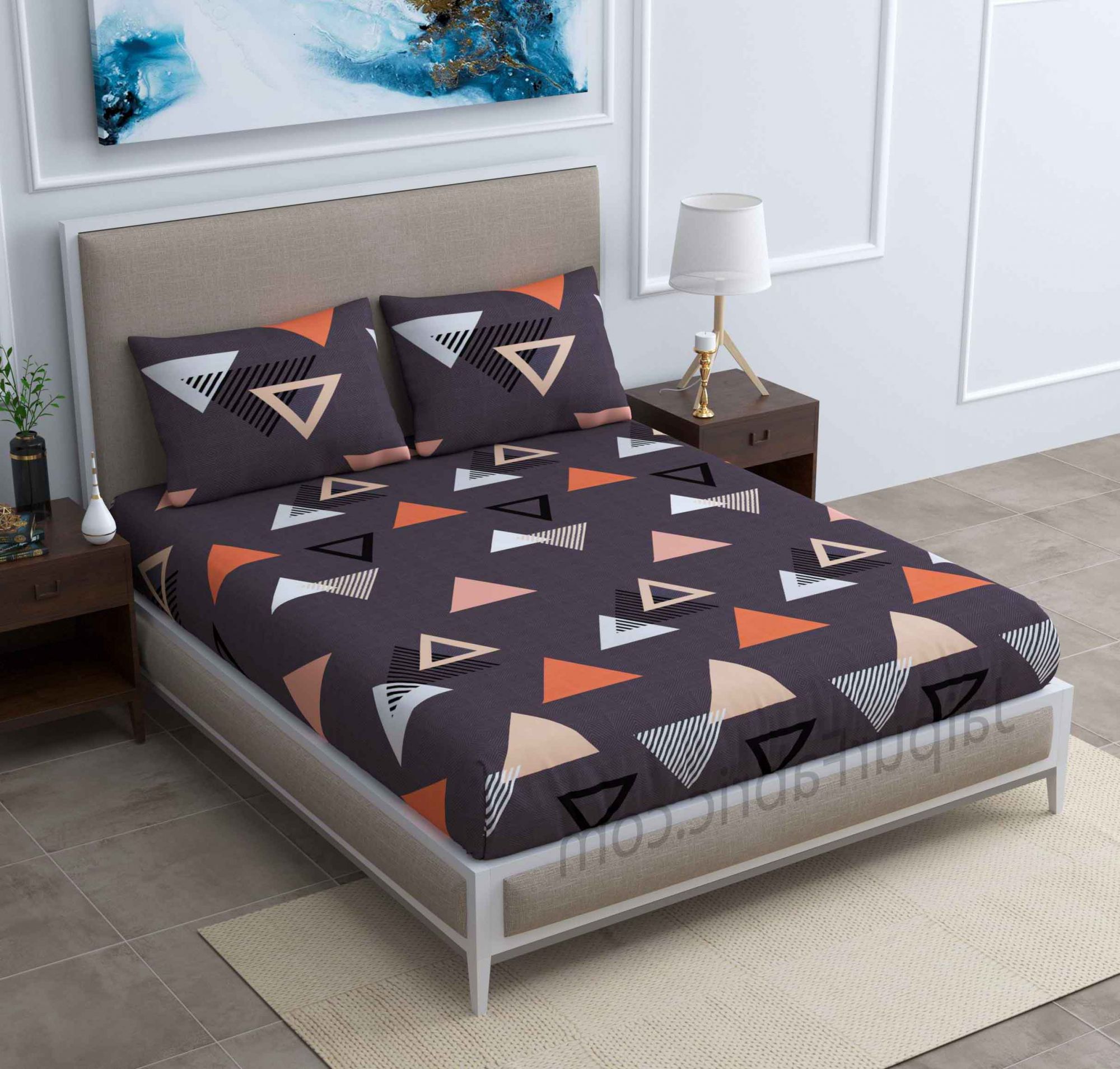 Dark Grey Triangle Super Soft Double Bedsheet