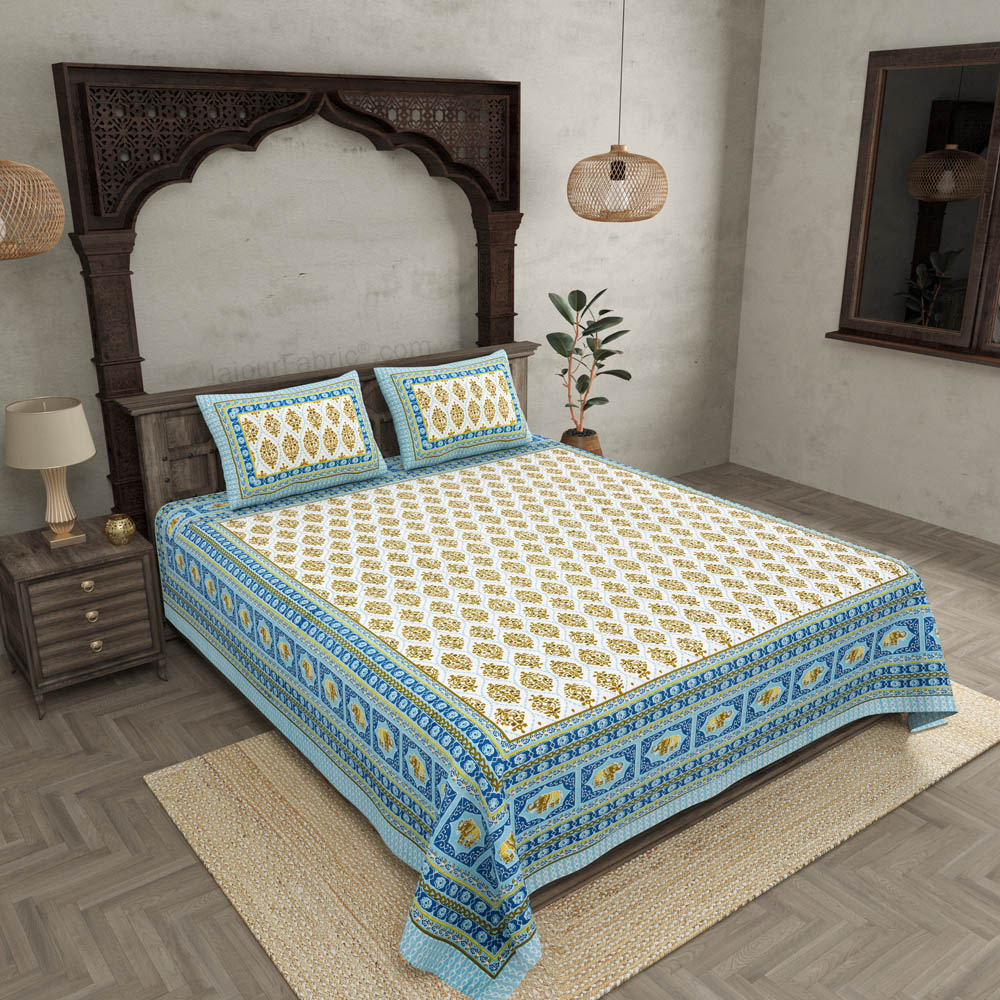 Welcom Tyohaar Blue Double Bedsheet