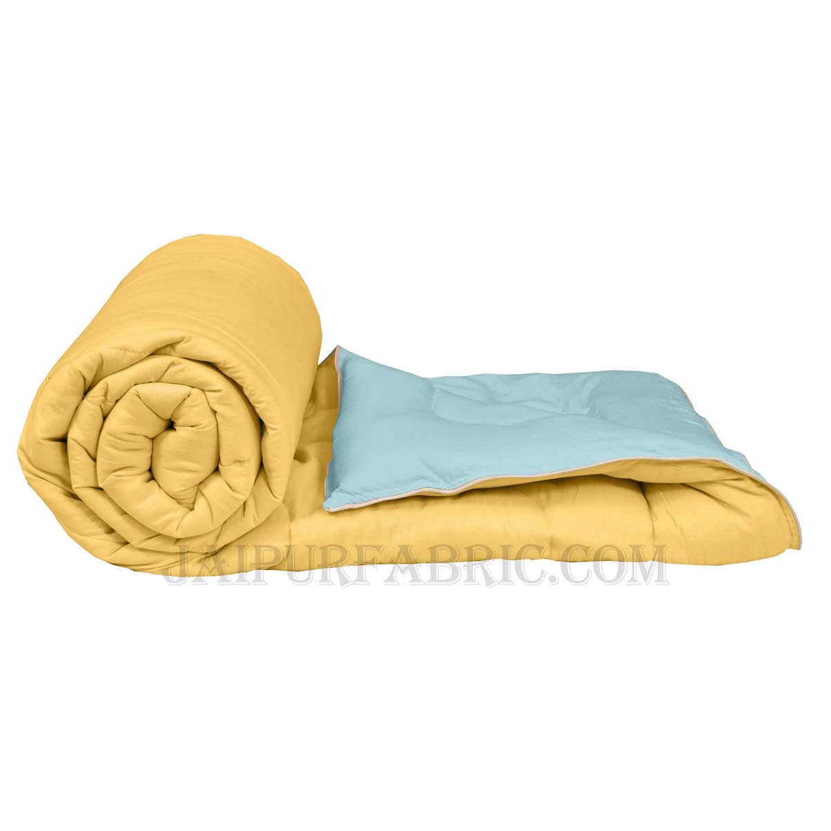 Ultra Soft Fluffy Reversible Yellow Blue Dual Tone Pure Cotton Cover Premium Micro Fibre Filling Double Bed Comforter