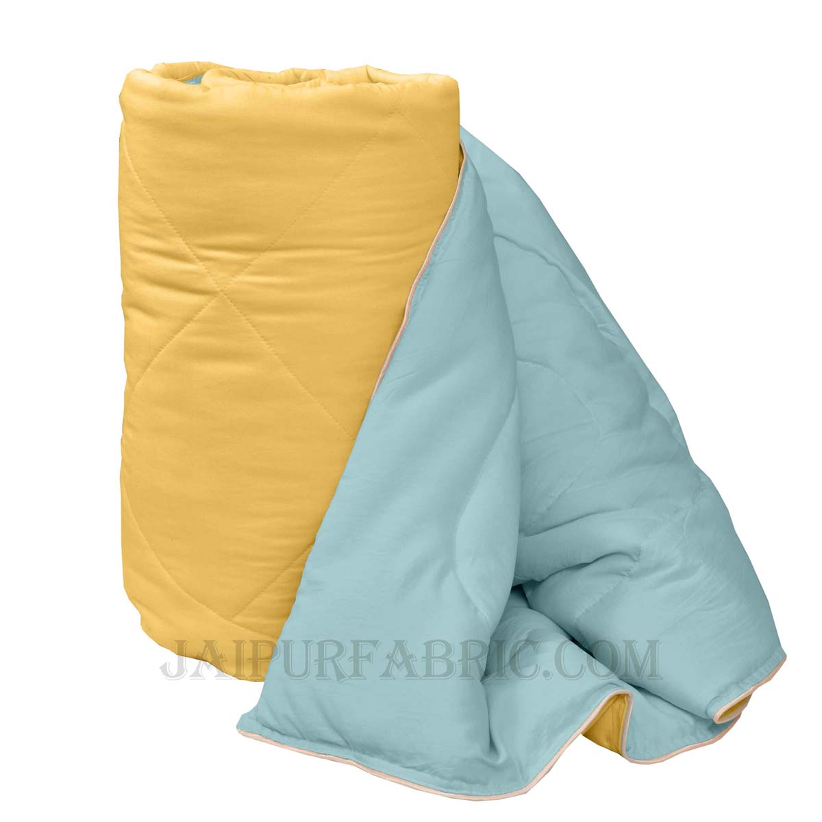 Ultra Soft Fluffy Reversible Yellow Blue Dual Tone Pure Cotton Cover Premium Micro Fibre Filling Double Bed Comforter