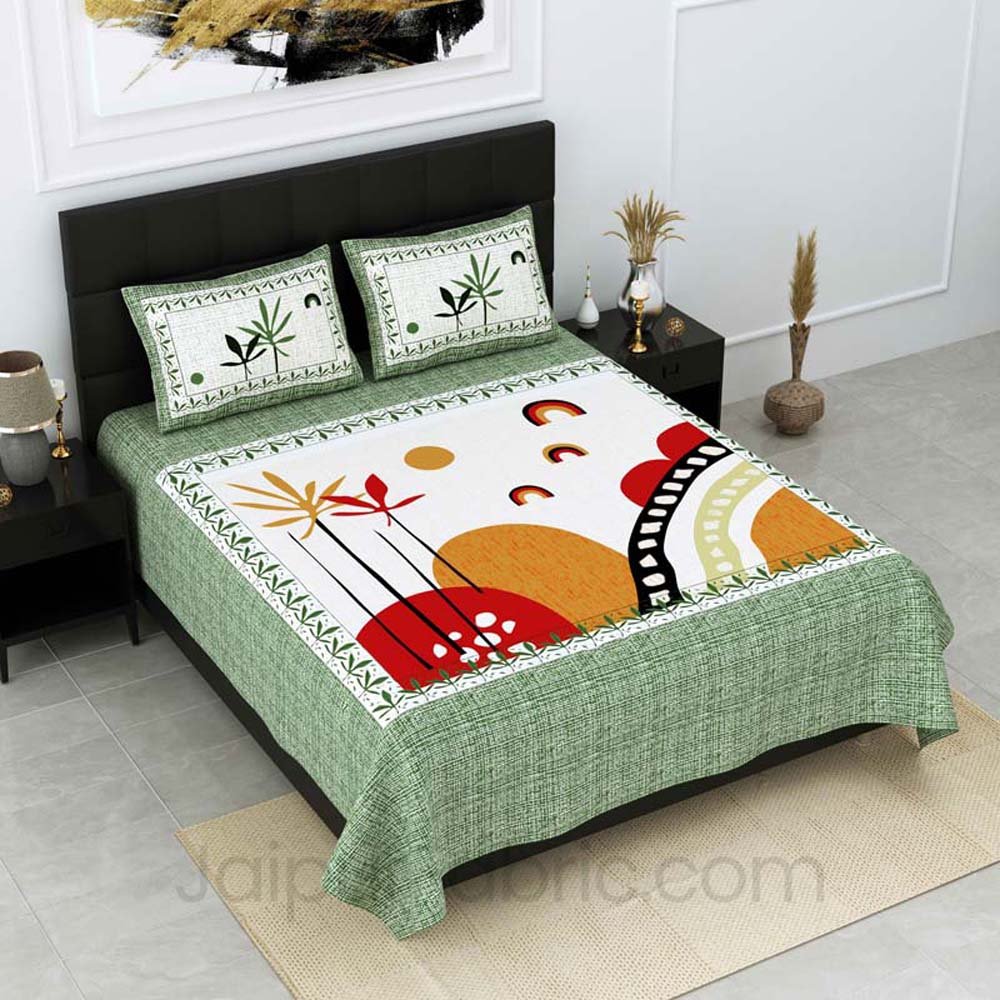 Bright Start Red Orange Pure Cotton Double Bedsheet