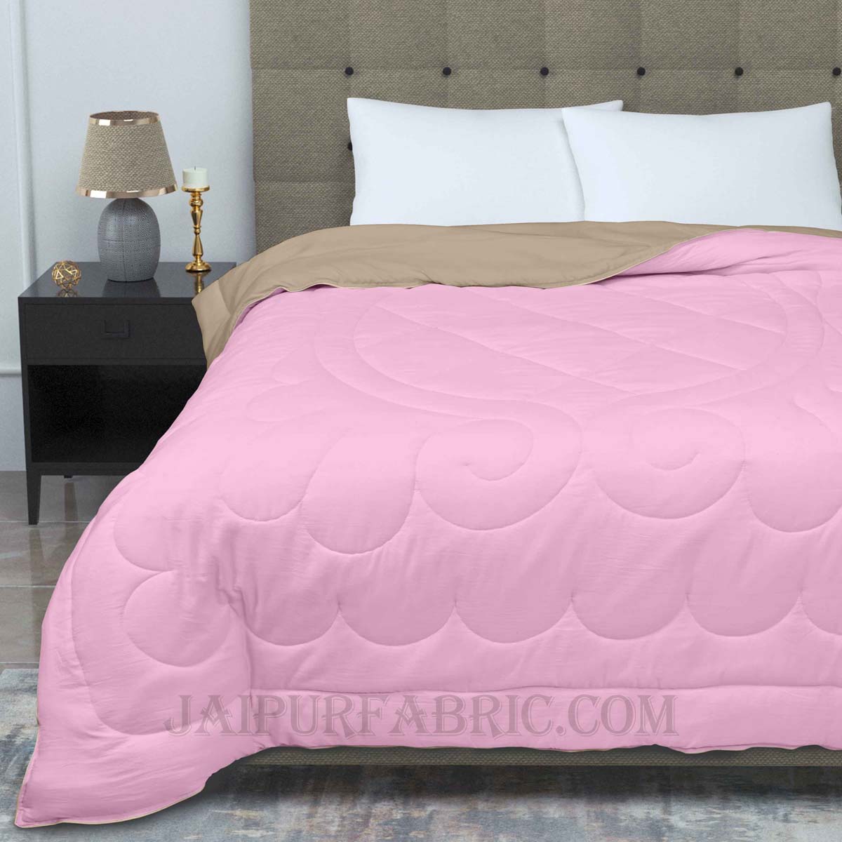 Ultra Soft Fluffy Reversible Pink Brown Dual Tone Pure Cotton Cover Premium Micro Fibre Filling Double Bed Comforter