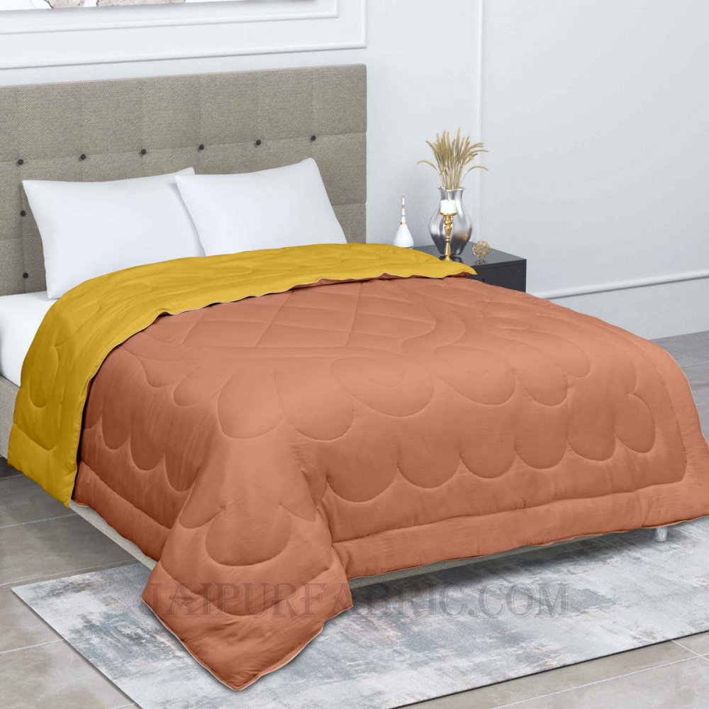 Ultra Soft Fluffy Reversible Brown Yellow Dual Tone Pure Cotton Cover Premium Micro Fibre Filling Double Bed Comforter