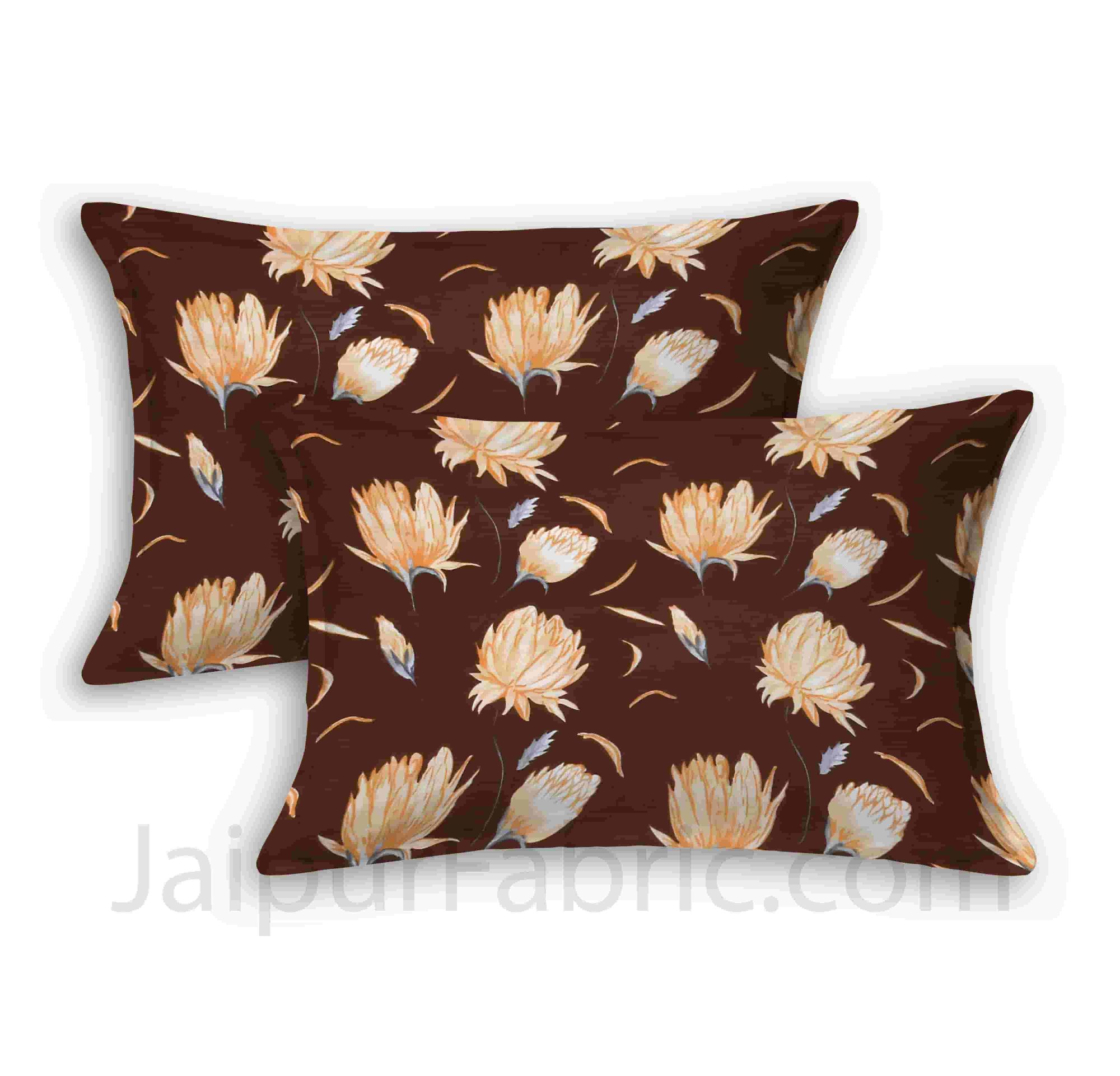 Chocolate Brown Lotus Floral Super Soft Double Bedsheet