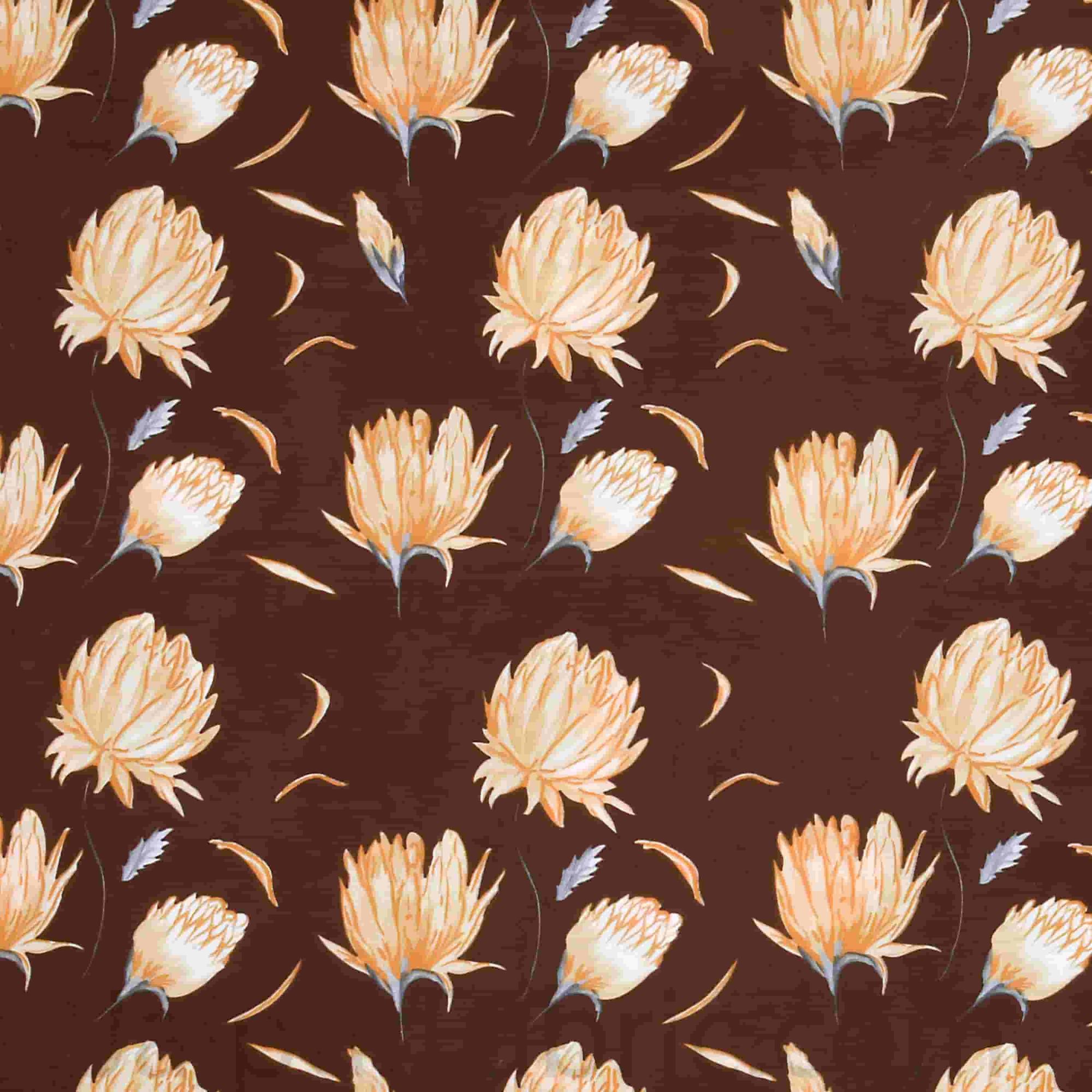 Chocolate Brown Lotus Floral Super Soft Double Bedsheet