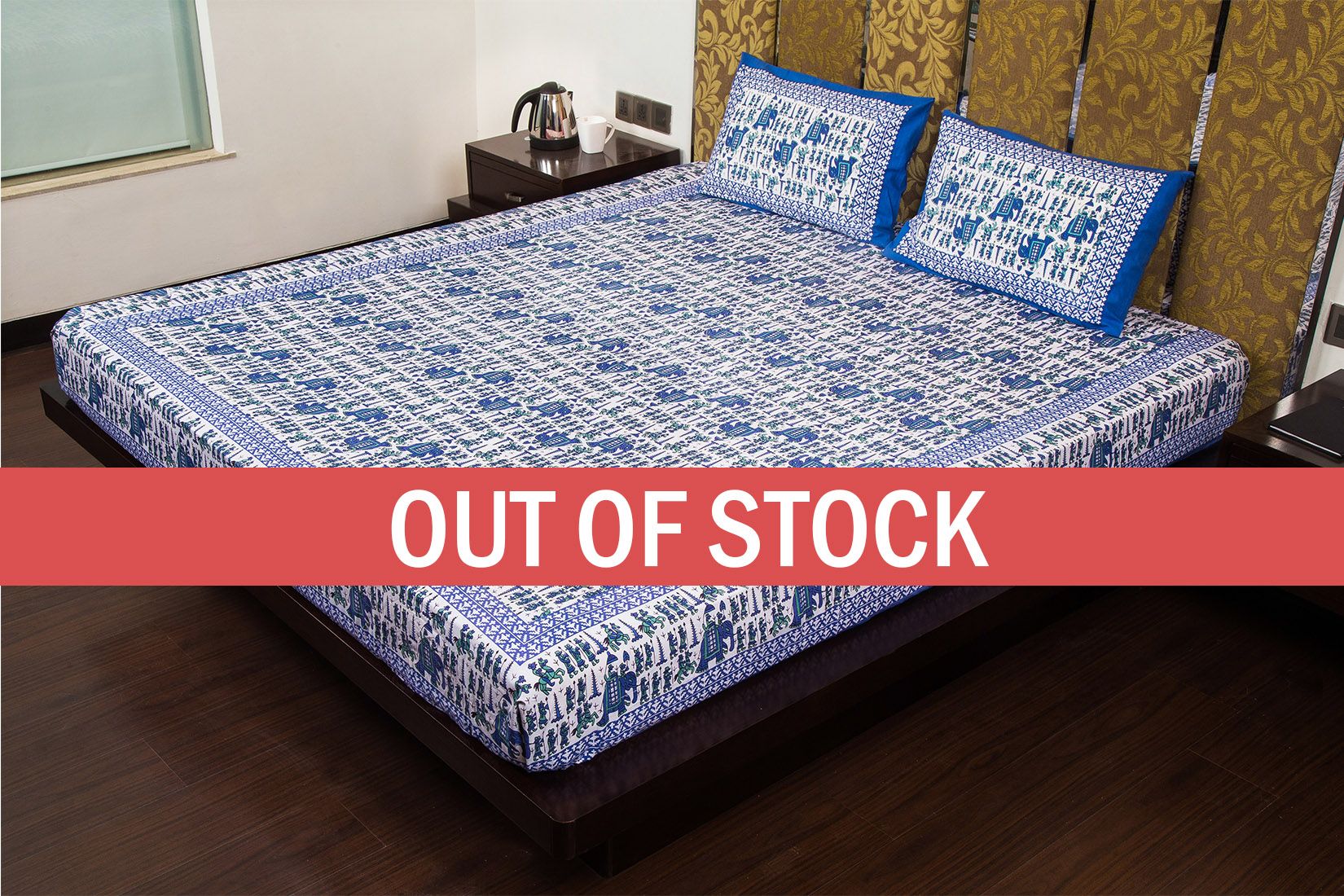 Blue Pastel Color Jaipuri Fat Wedding Print Cotton Double Bed Sheet