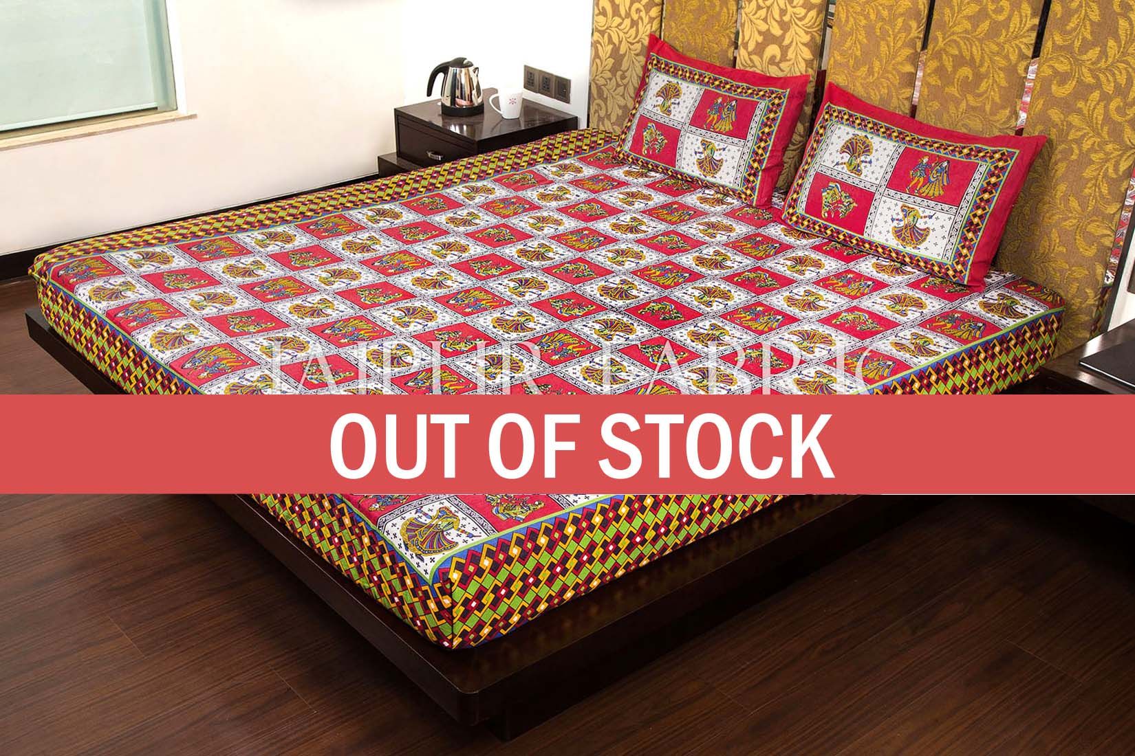 Maroon Color Jaipuri Folk Dance Print Cotton Double Bed Sheet