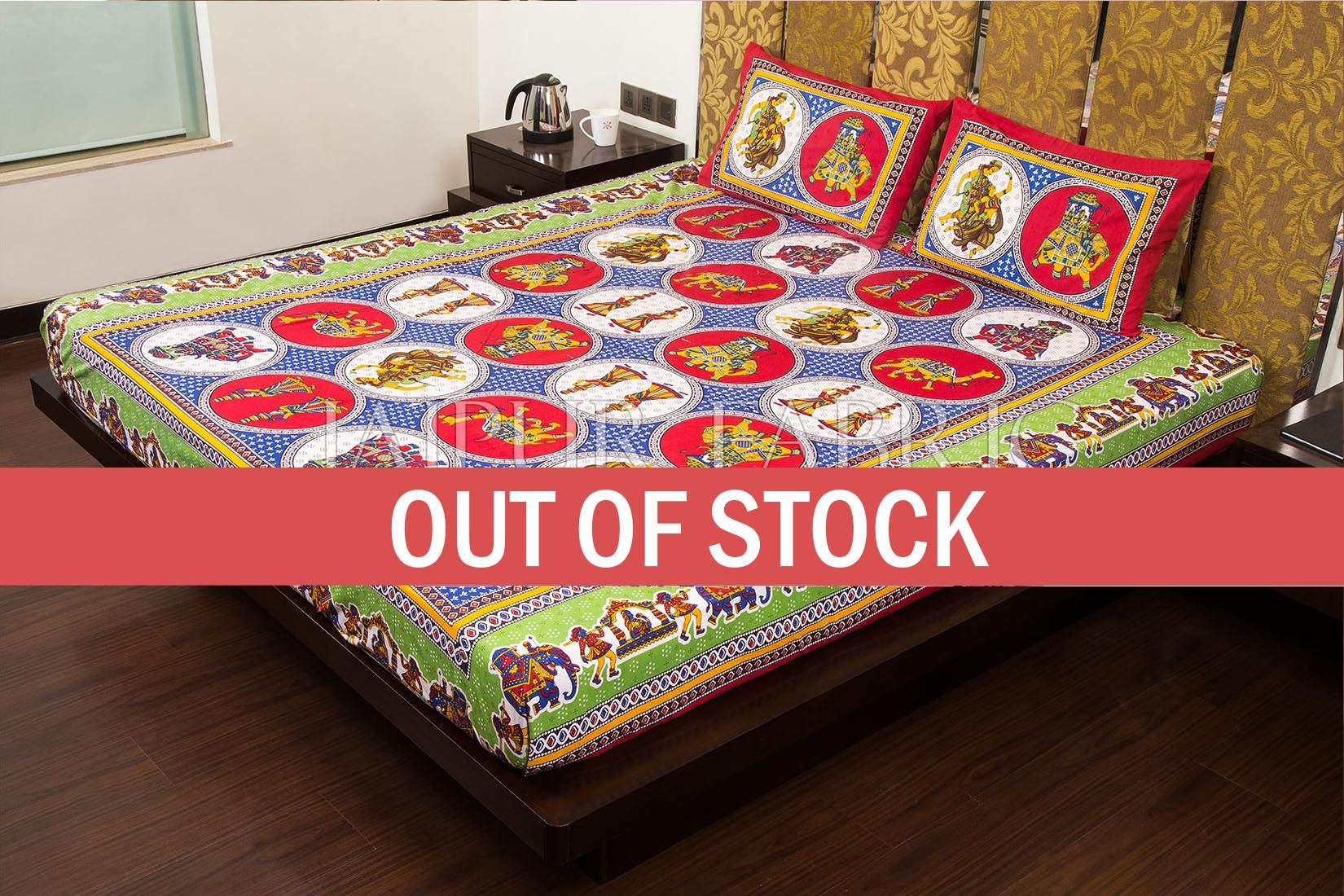 Red Border Jaipri Fat Wedding Print Cotton Double Bed Sheet