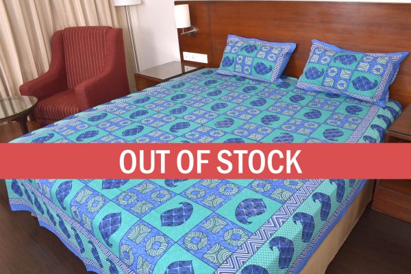 Keri Print  Bice Color Base with Blue Shade Double Bed Sheet