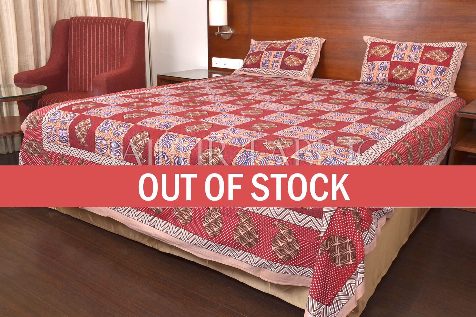 Keri Print  Red Color Base with Brown Shade Double Bed Sheet