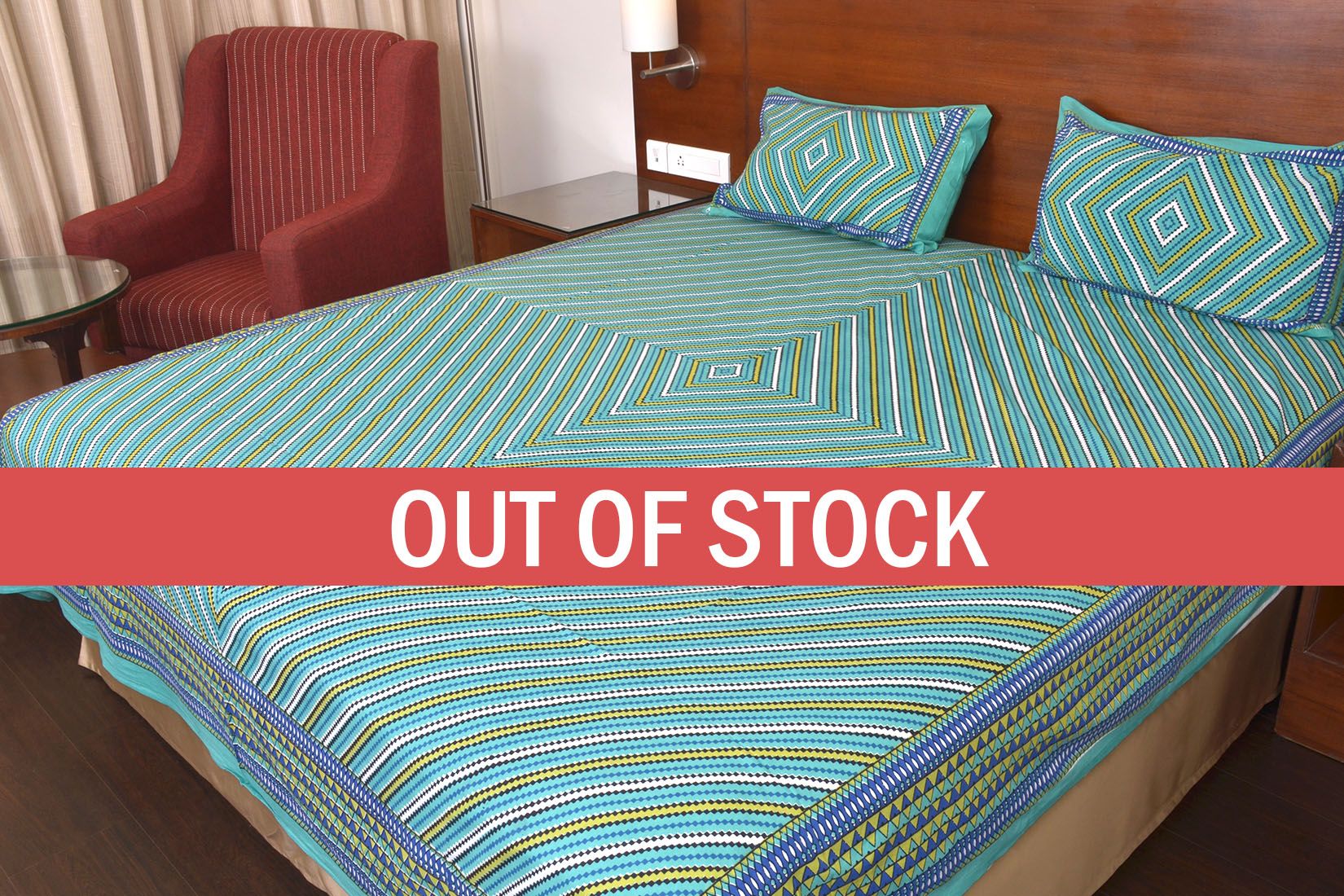 Green Zick Zack Print Double Bed Sheet