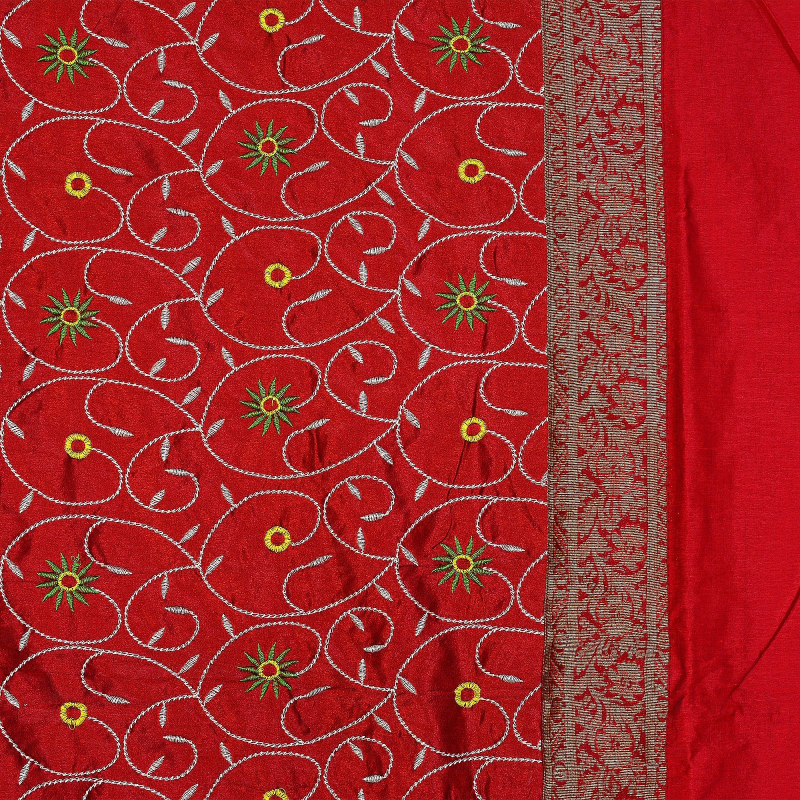 Radish Maroon Base Computer Emboirdery With Zari Border Silk Double Bedsheet