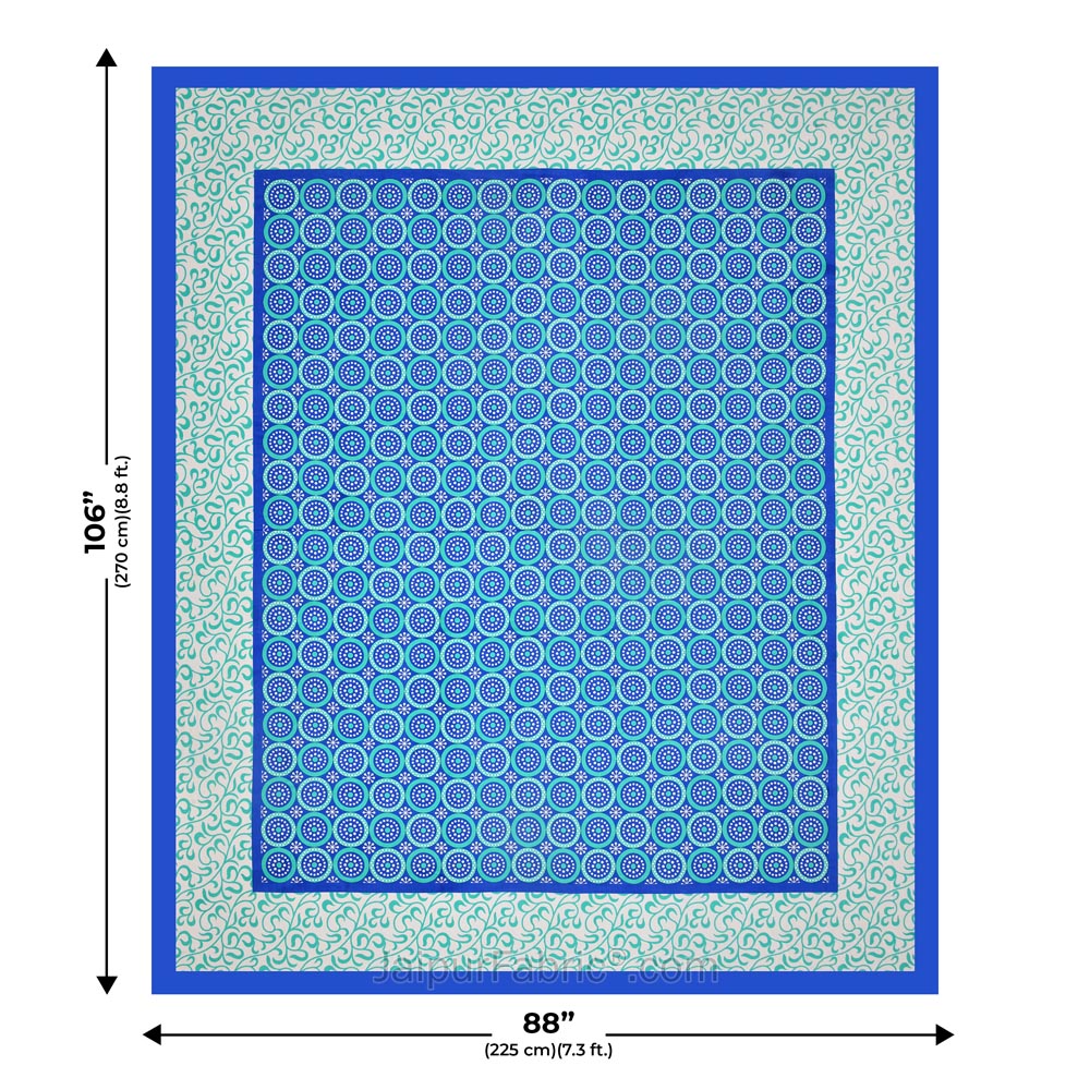 Navy Blue Border White Base Circle Pattern Screen Print Cotton Double Bed Sheet