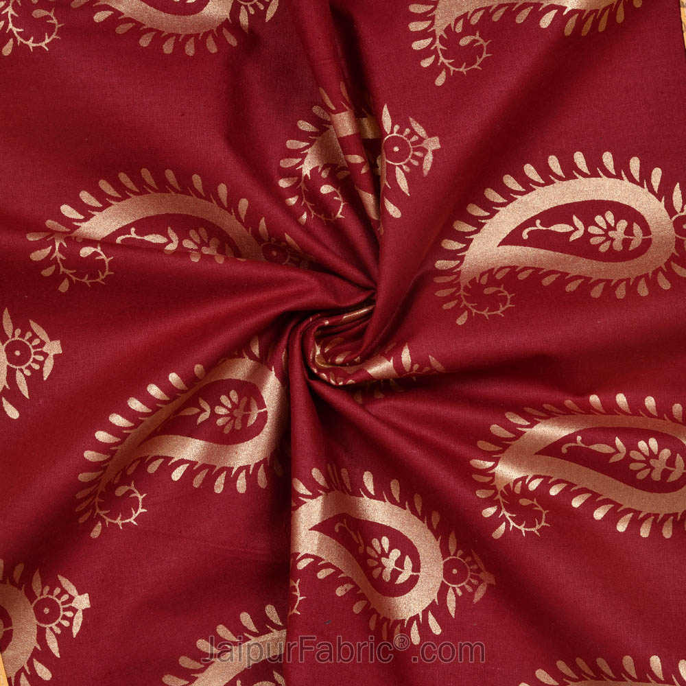 Patola Gold Royal Maroon Paisley Festive Cotton BedSheet