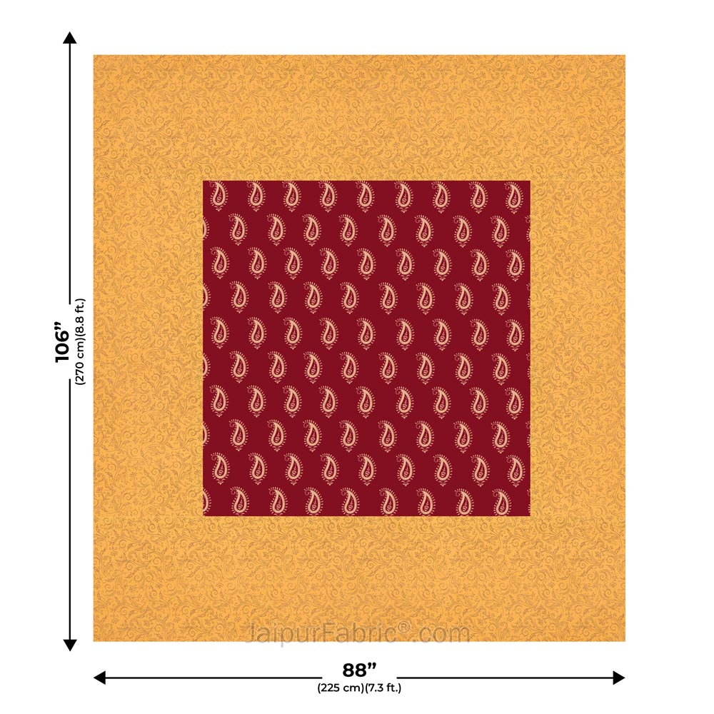 Patola Gold Royal Maroon Paisley Festive Cotton BedSheet