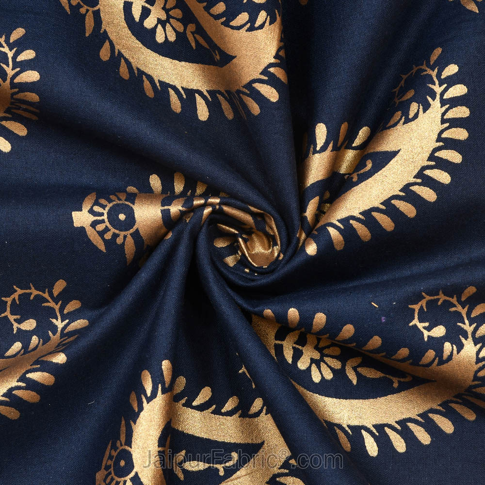 Patola Gold Navy Blue Paisley Festive Cotton BedSheet