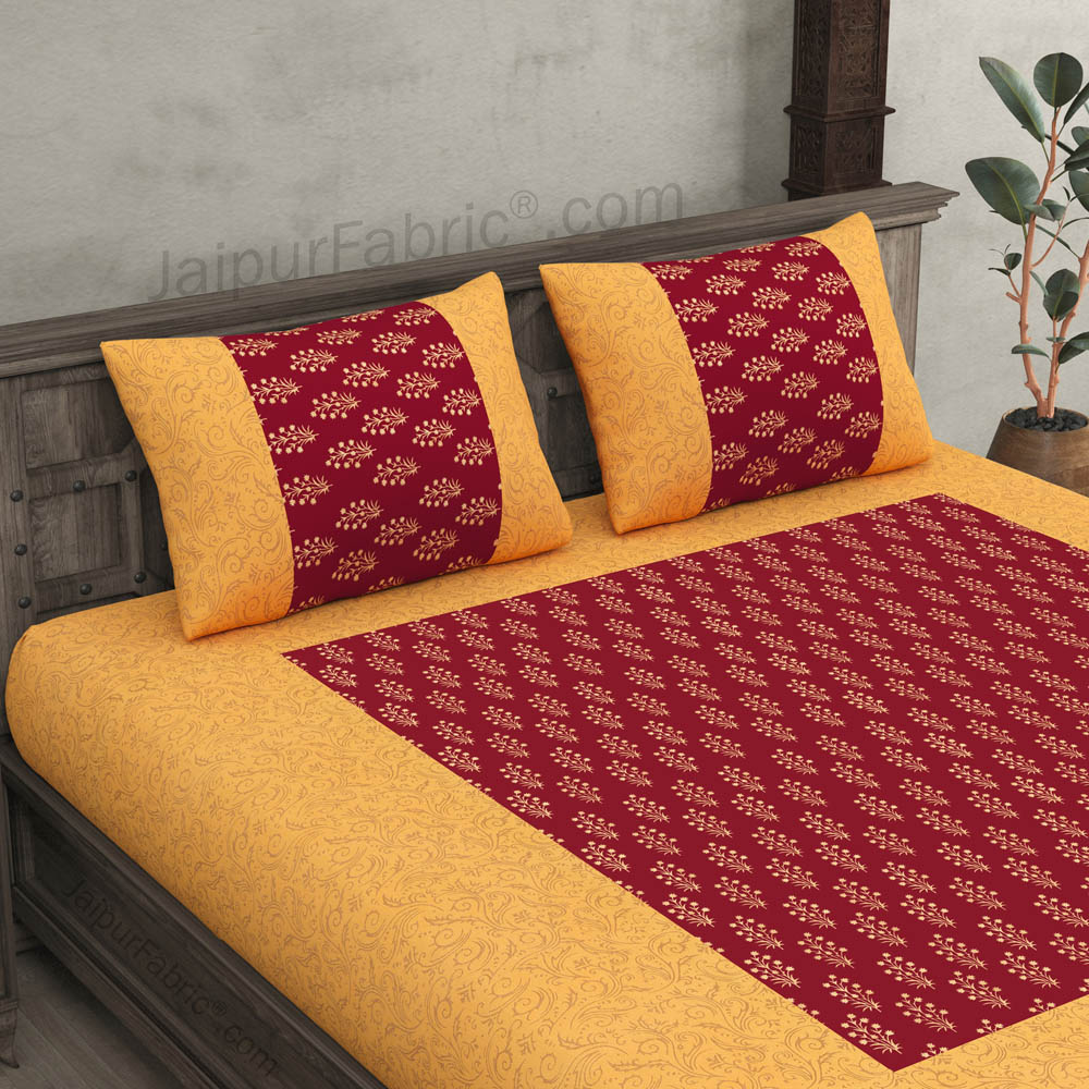 Patola Gold Royal Maroon Sparkle Festive Cotton BedSheet