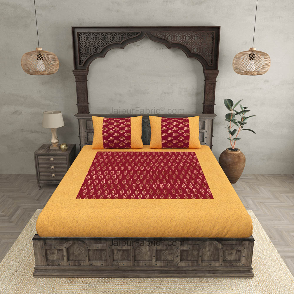 Patola Gold Royal Maroon Sparkle Festive Cotton BedSheet