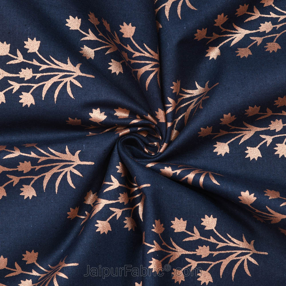 Patola Gold Navy Blue Sparkle Festive Cotton BedSheet