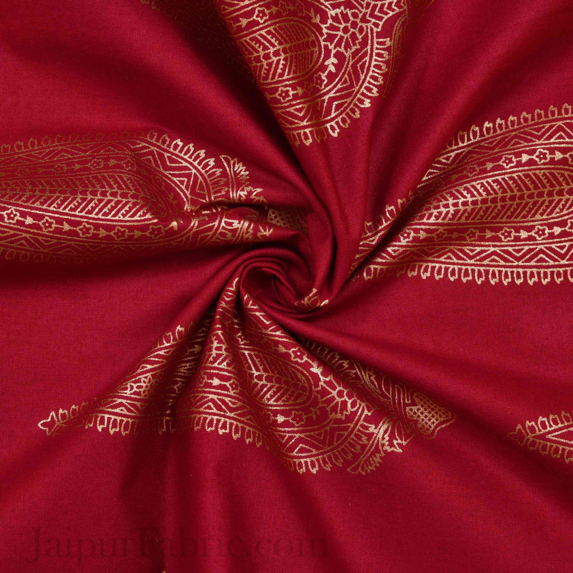 Patola BedSheet in Royal Maroon Base Cream Border Gold Print Kerry Pattern Super Fine Cotton with 2 pillow covers