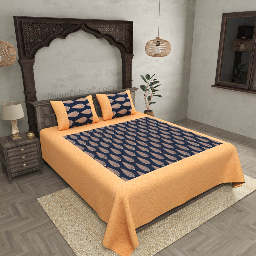 Patola Gold Navy Blue Tropical Festive Cotton BedSheet