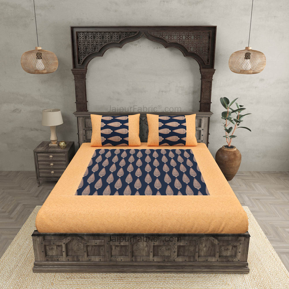 Patola Gold Navy Blue Tropical Festive Cotton BedSheet