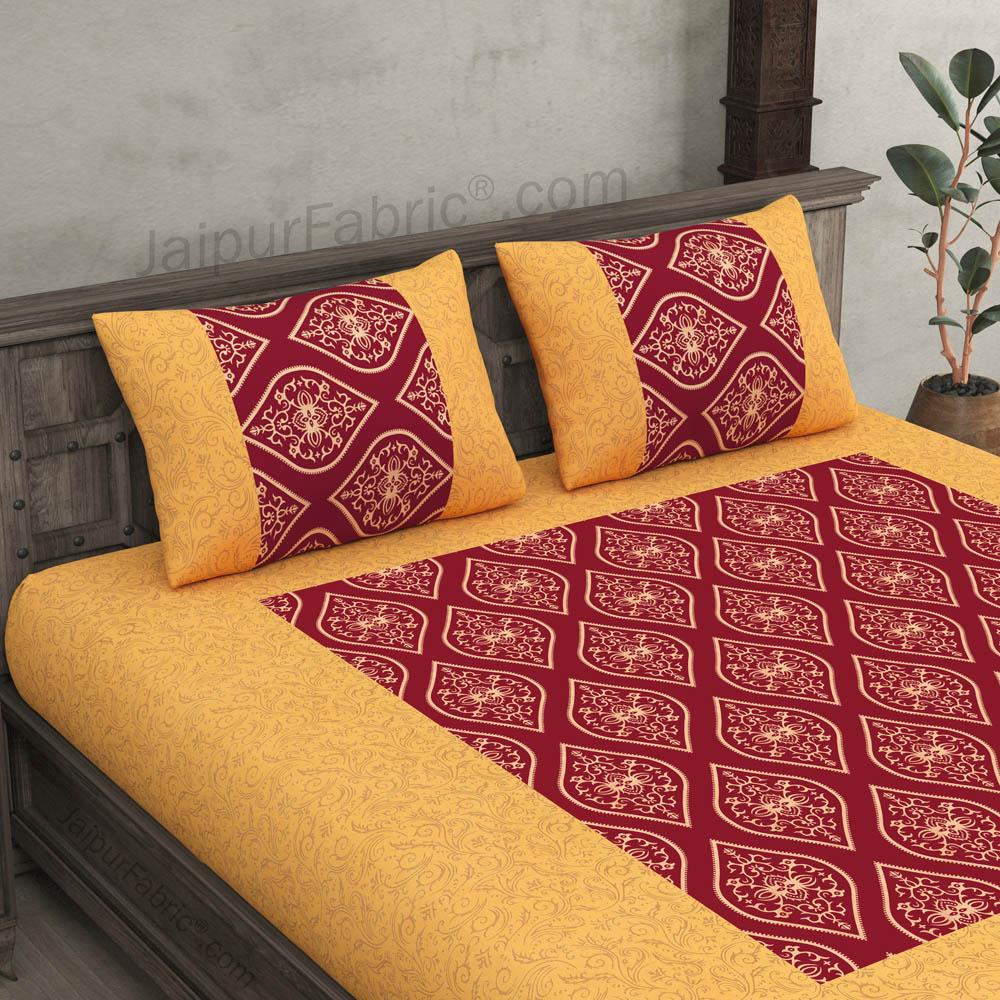 Patola Gold Royal Maroon Jaal Festive Cotton BedSheet