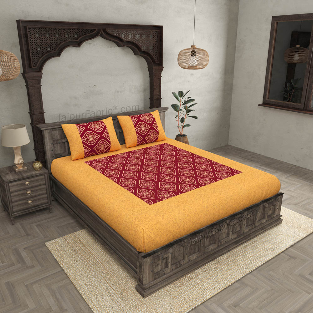 Patola Gold Royal Maroon Jaal Festive Cotton BedSheet