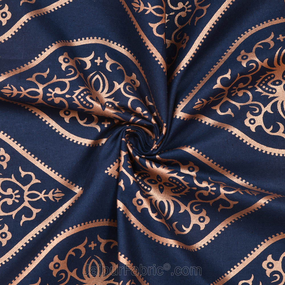 Patola Gold Navy Blue Jaal Festive Cotton BedSheet