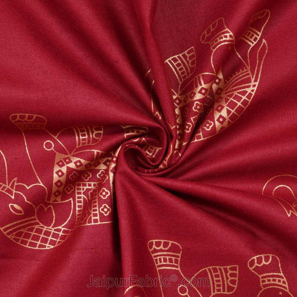 Patola Gold Royal Maroon Elephant Festive Cotton BedSheet