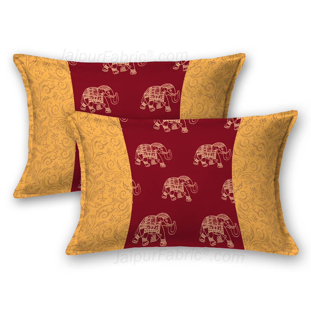 Patola Gold Royal Maroon Elephant Festive Cotton BedSheet