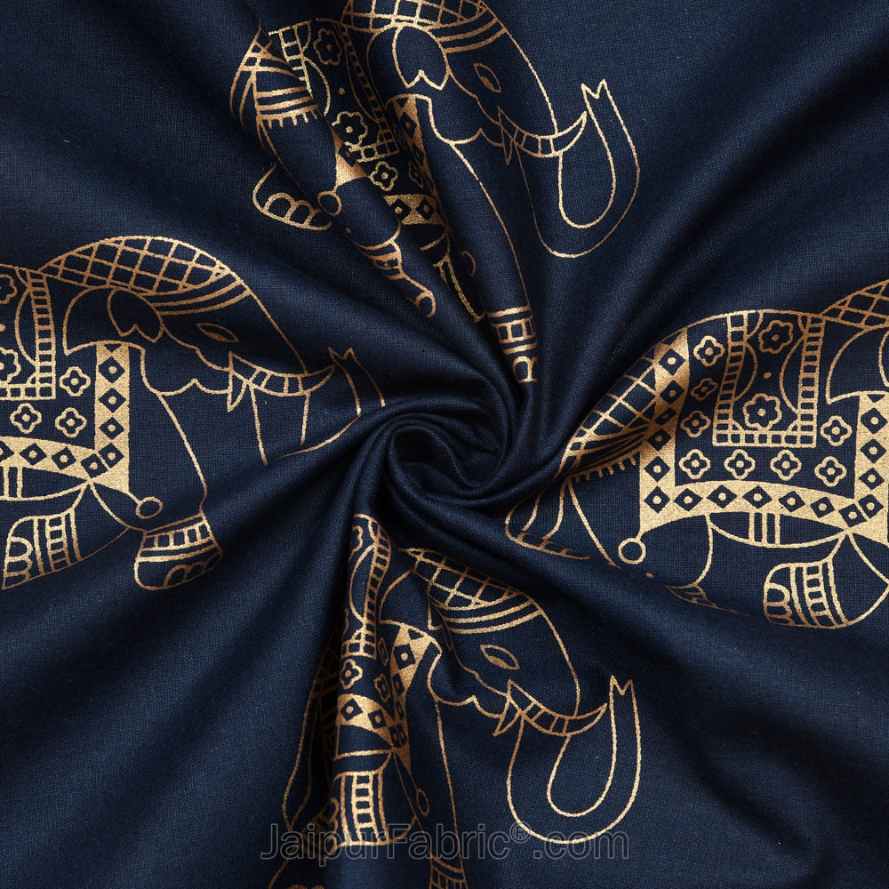 Patola Gold Navy Blue Elephant Festive Cotton BedSheet