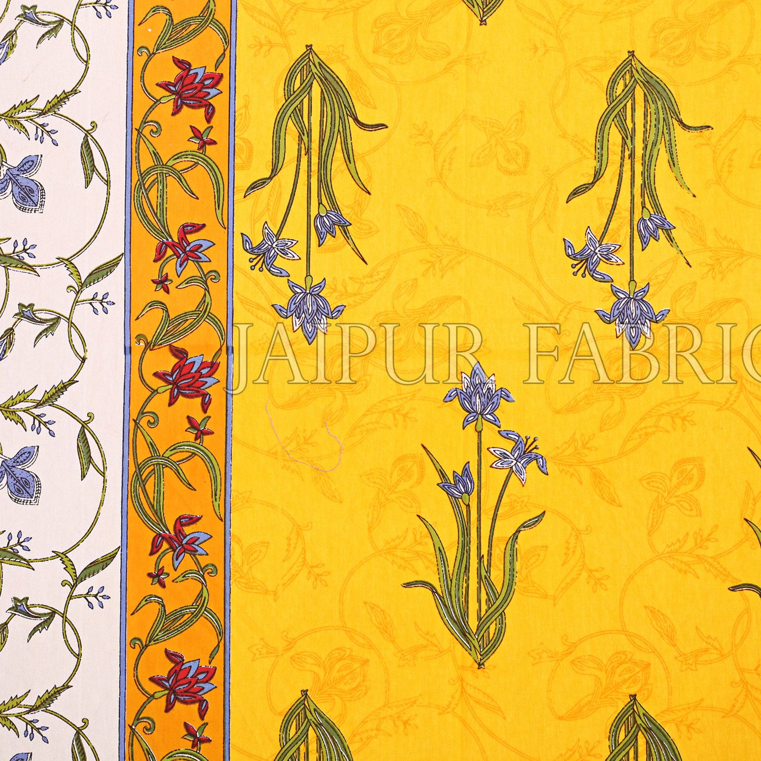 Yellow And Cream Border Yellow Base With  Small Mughal Print Cotton Double Bedsheet